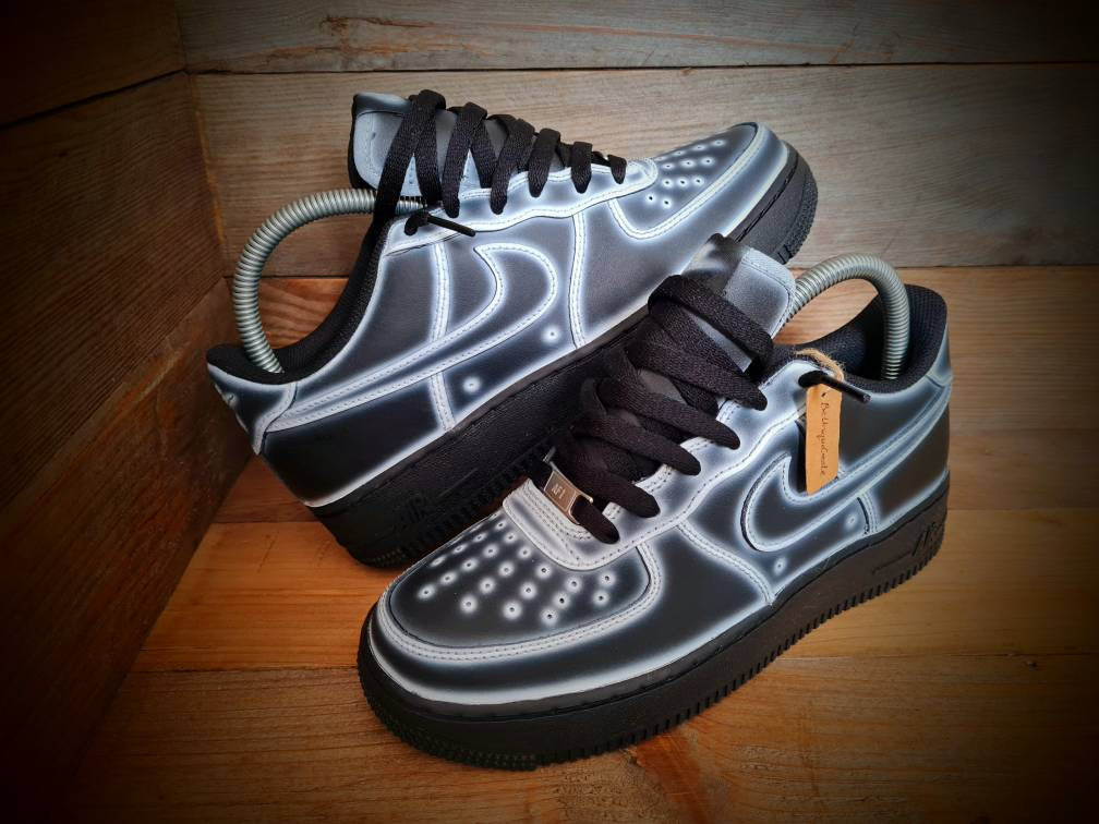 Custom Painted Air Force 1 - White Black Cartoon Trainers