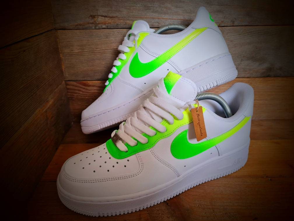 Custom Painted Air Force 1 - Neon Green Yellow Fade Trainers