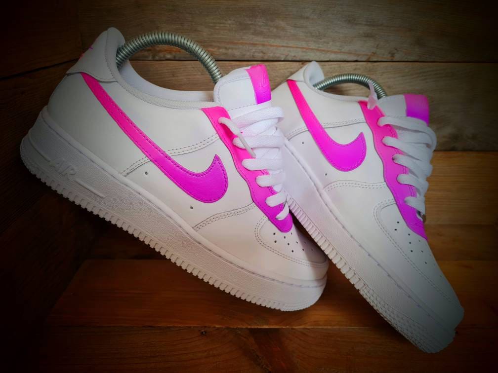 Custom Painted Air Force 1 - Neon Purple Pink Fade Trainers