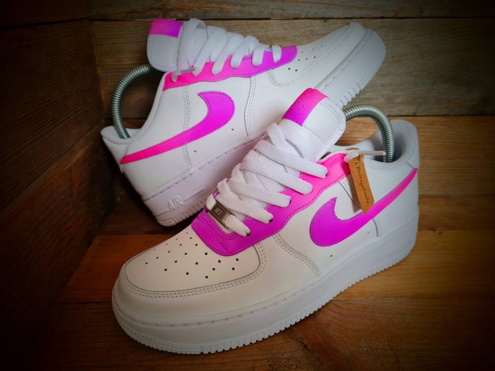 Custom Painted Air Force 1 - Neon Purple Pink Fade Trainers