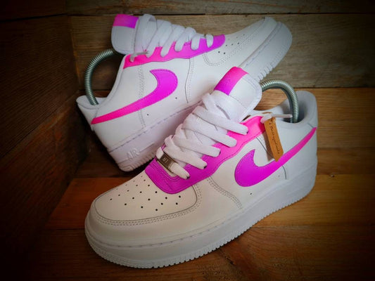 Custom Painted Air Force 1 - Neon Purple Pink Fade Trainers
