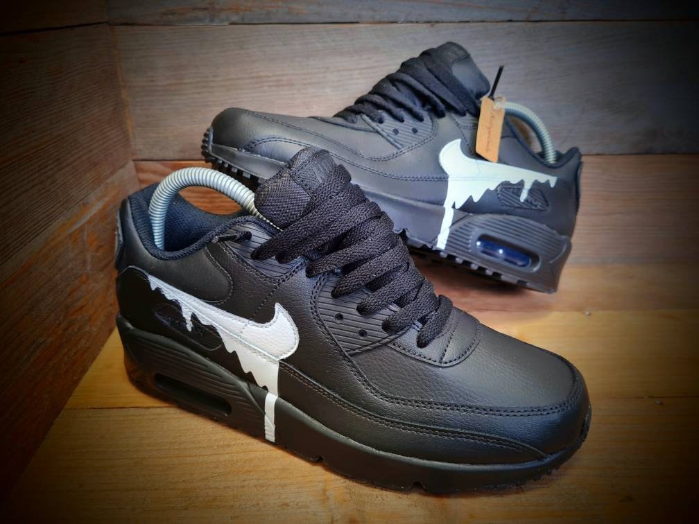 Custom Painted Air Max 90 - Black White Drip Trainers