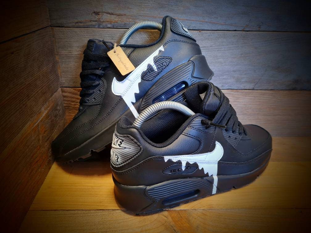 Custom Painted Air Max 90 - Black White Drip Trainers