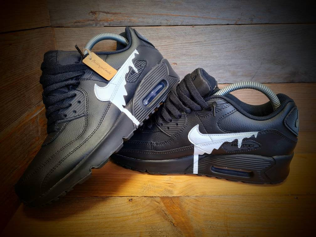 Custom Painted Air Max 90 - Black White Drip Trainers