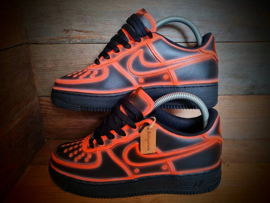 Custom Painted Air Force 1 - Neon Orange Black Cartoon Trainers