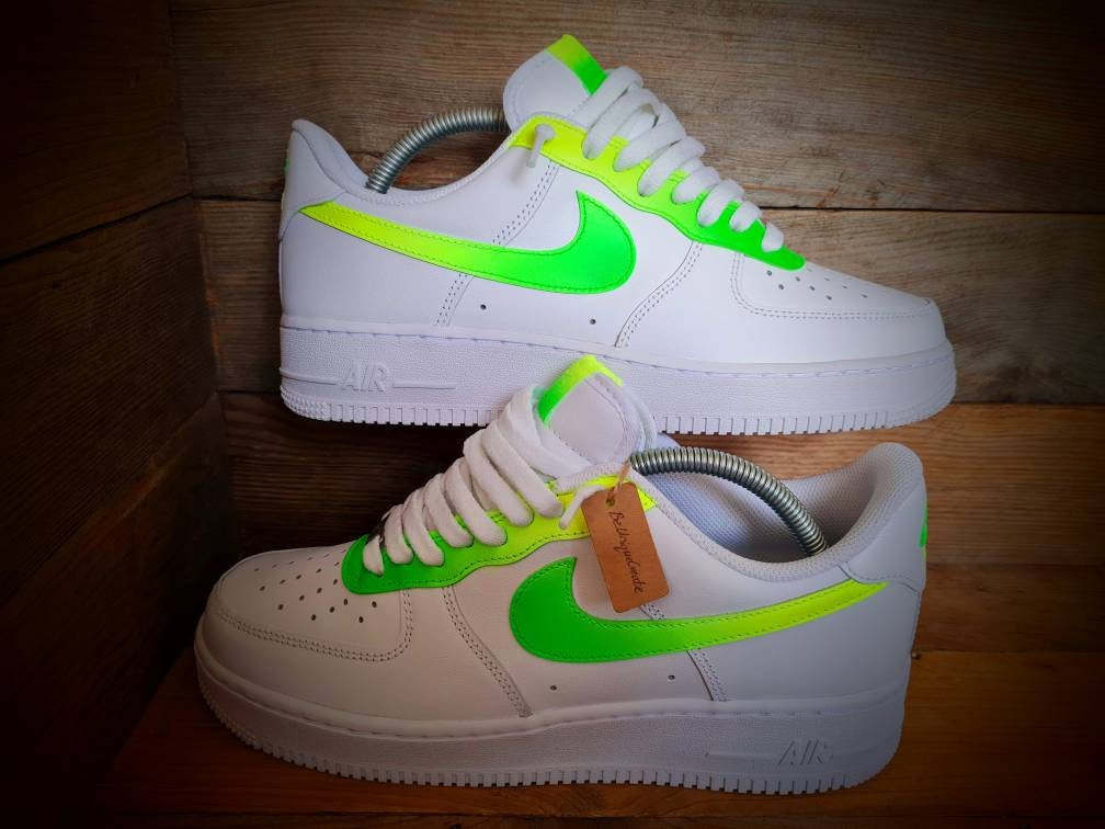 Custom Painted Air Force 1 - Neon Green Yellow Fade Trainers