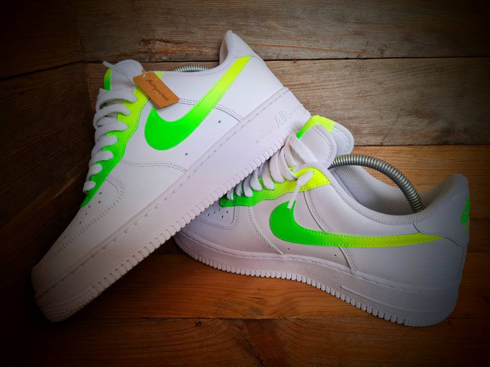 Custom Painted Air Force 1 - Neon Green Yellow Fade Trainers