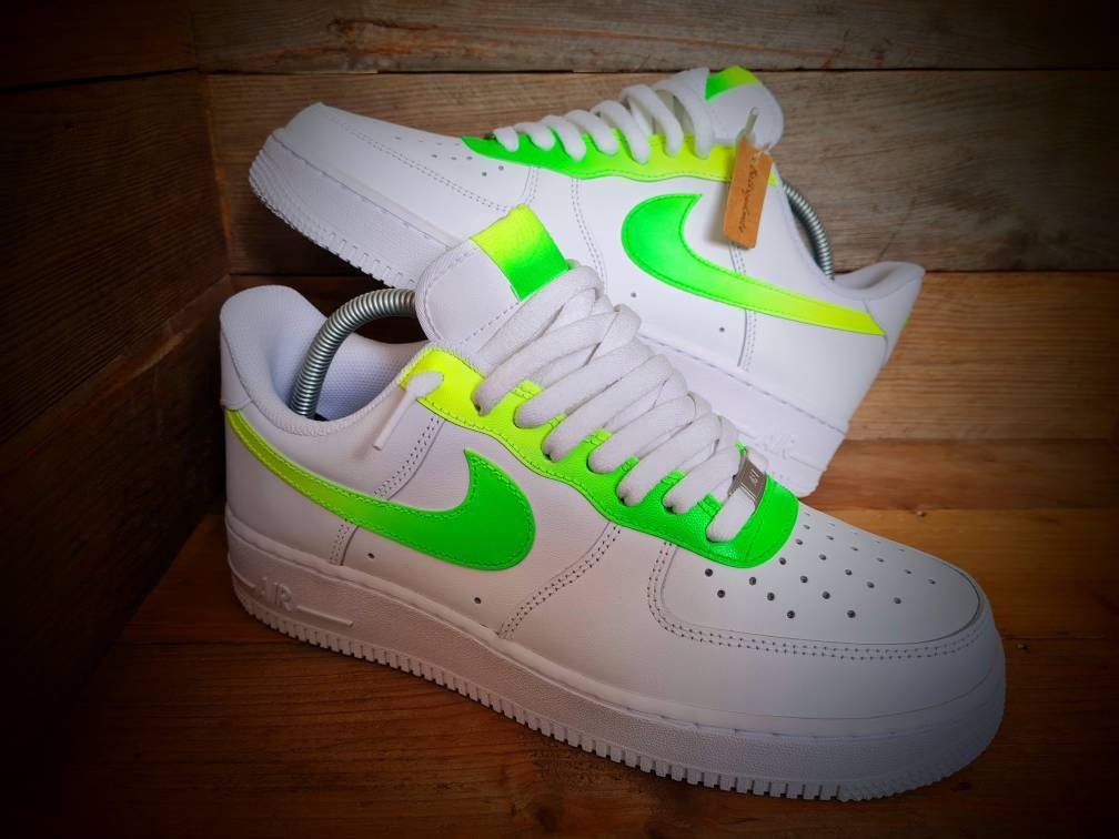 Custom Painted Air Force 1 - Neon Green Yellow Fade Trainers