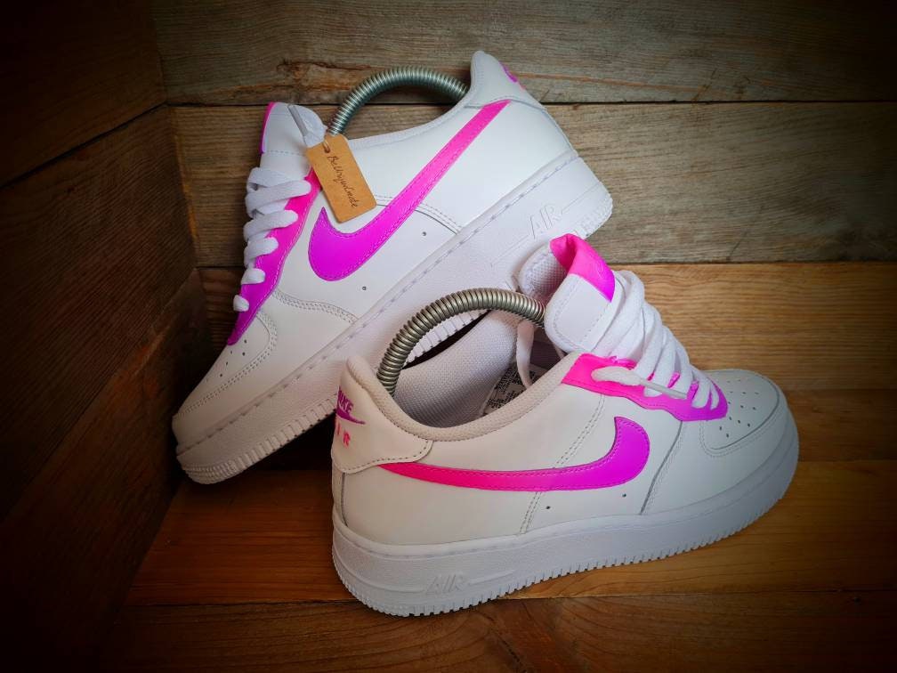 Custom Painted Air Force 1 - Neon Purple Pink Fade Trainers