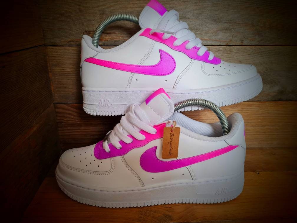 Custom Painted Air Force 1 - Neon Purple Pink Fade Trainers