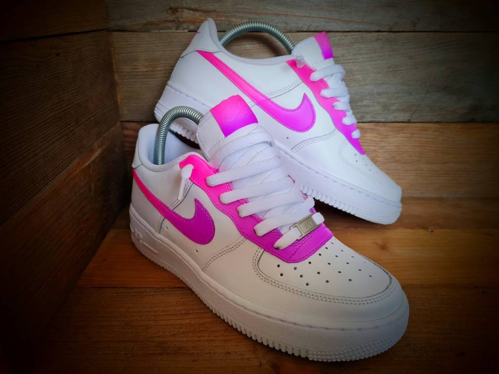 Custom Painted Air Force 1 - Neon Purple Pink Fade Trainers