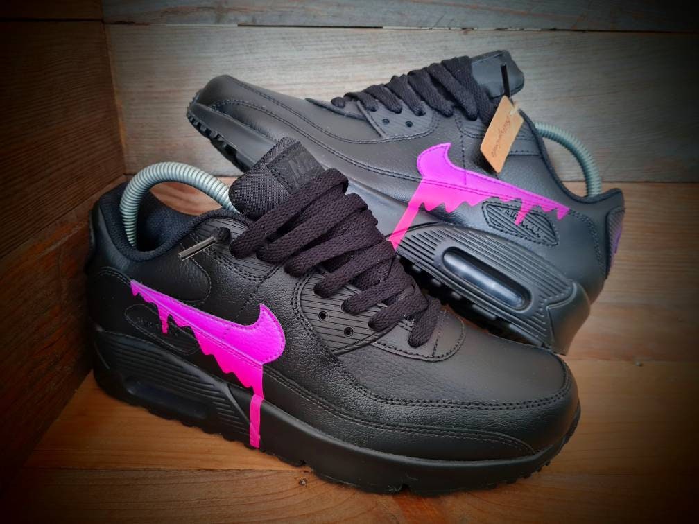 Custom Painted Air Max 90 - Black Neon Purple Drip Trainers