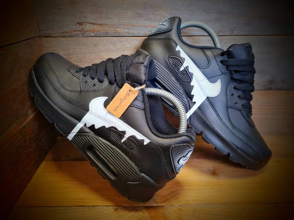 Custom Painted Air Max 90 - Black White Drip Trainers