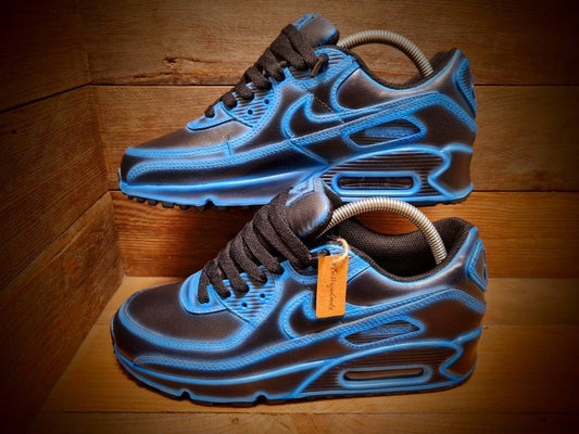 Custom Painted Air Max 90 - Neon Blue Black Cartoon Trainers