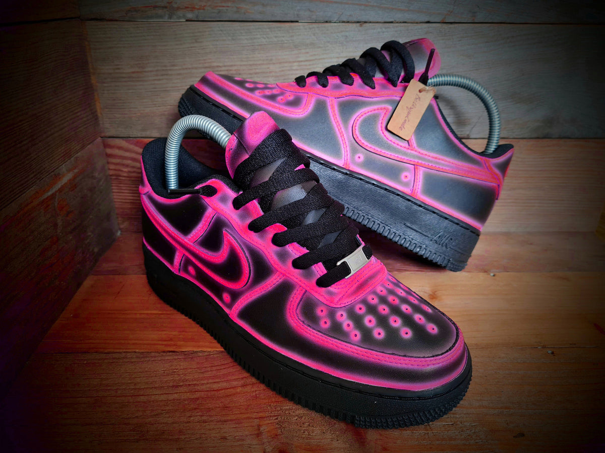Custom Painted Air Force 1 - Neon Pink Black Cartoon Trainers