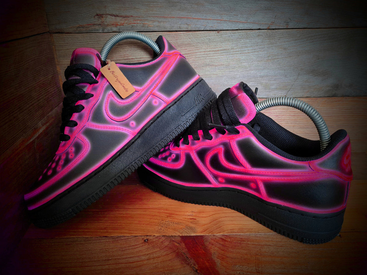 Custom Painted Air Force 1 - Neon Pink Black Cartoon Trainers