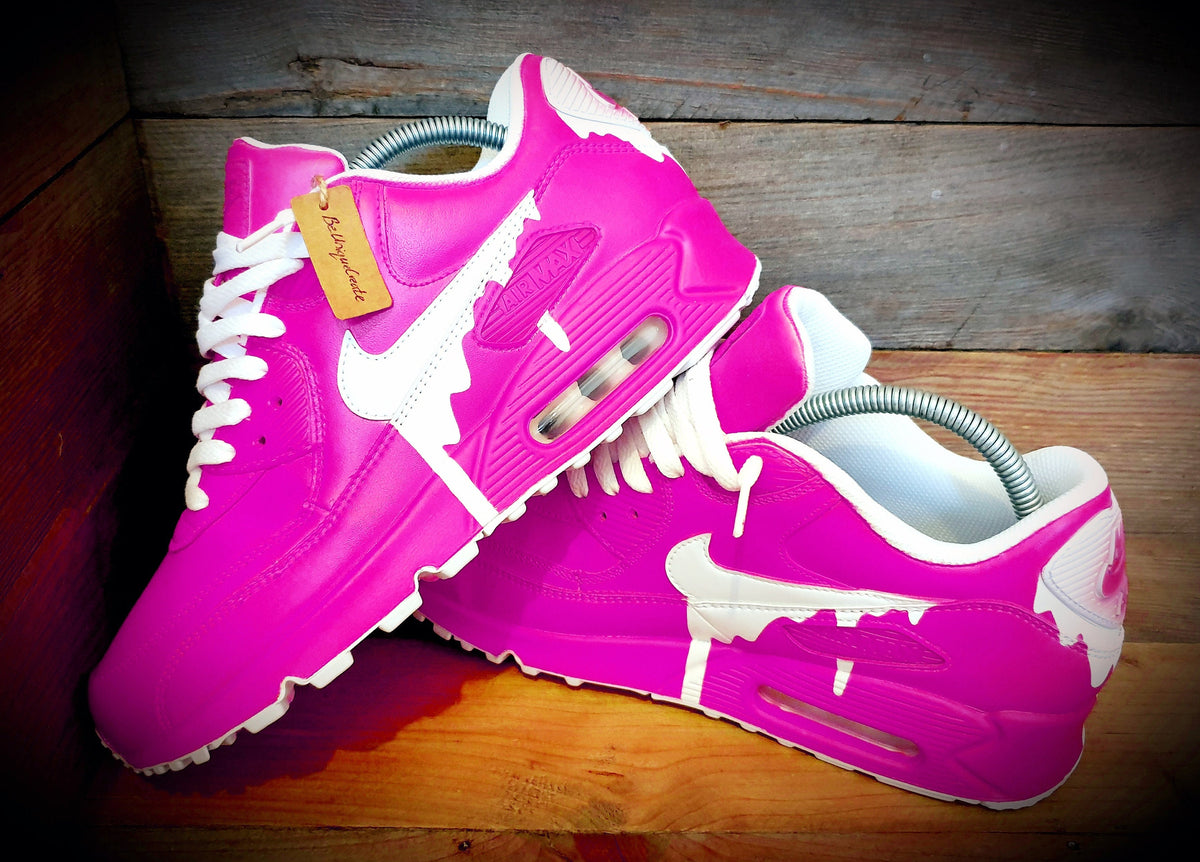 Custom Painted Air Max 90 - Neon Pink White Drip Trainers