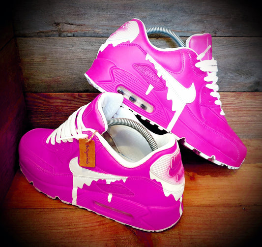 Custom Painted Air Max 90 - Neon Pink White Drip Trainers