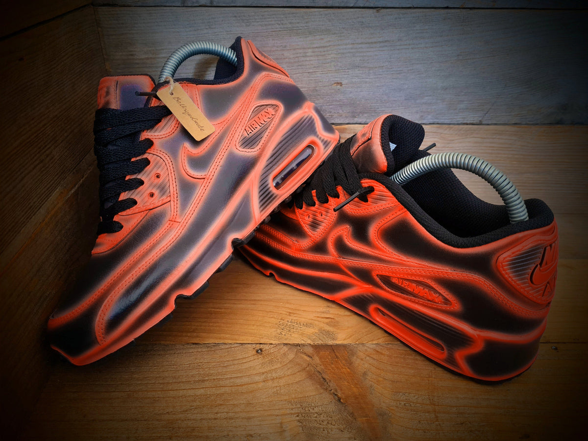 Custom Painted Air Max 90 - Neon Orange Black Cartoon Trainers
