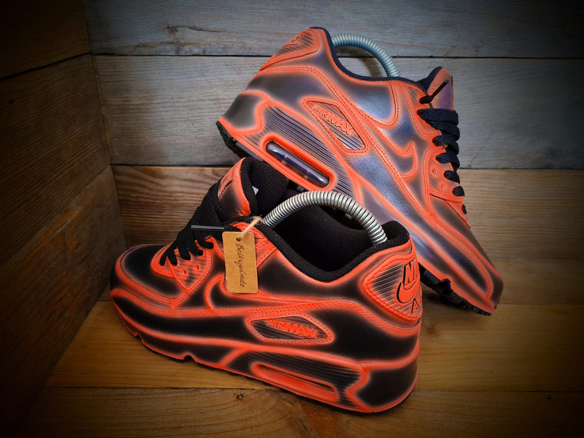 Custom Painted Air Max 90 - Neon Orange Black Cartoon Trainers