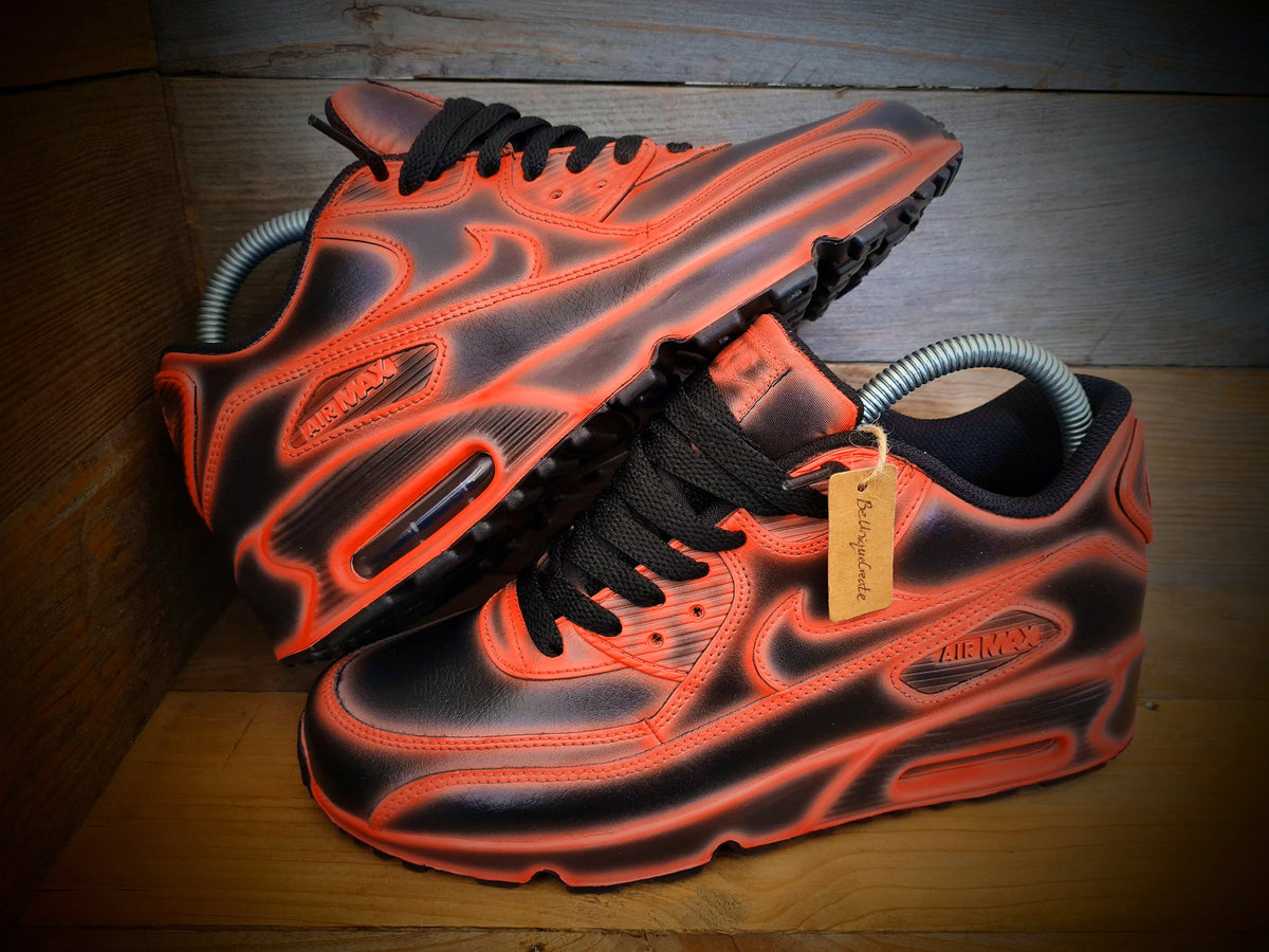 Custom Painted Air Max 90 - Neon Orange Black Cartoon Trainers