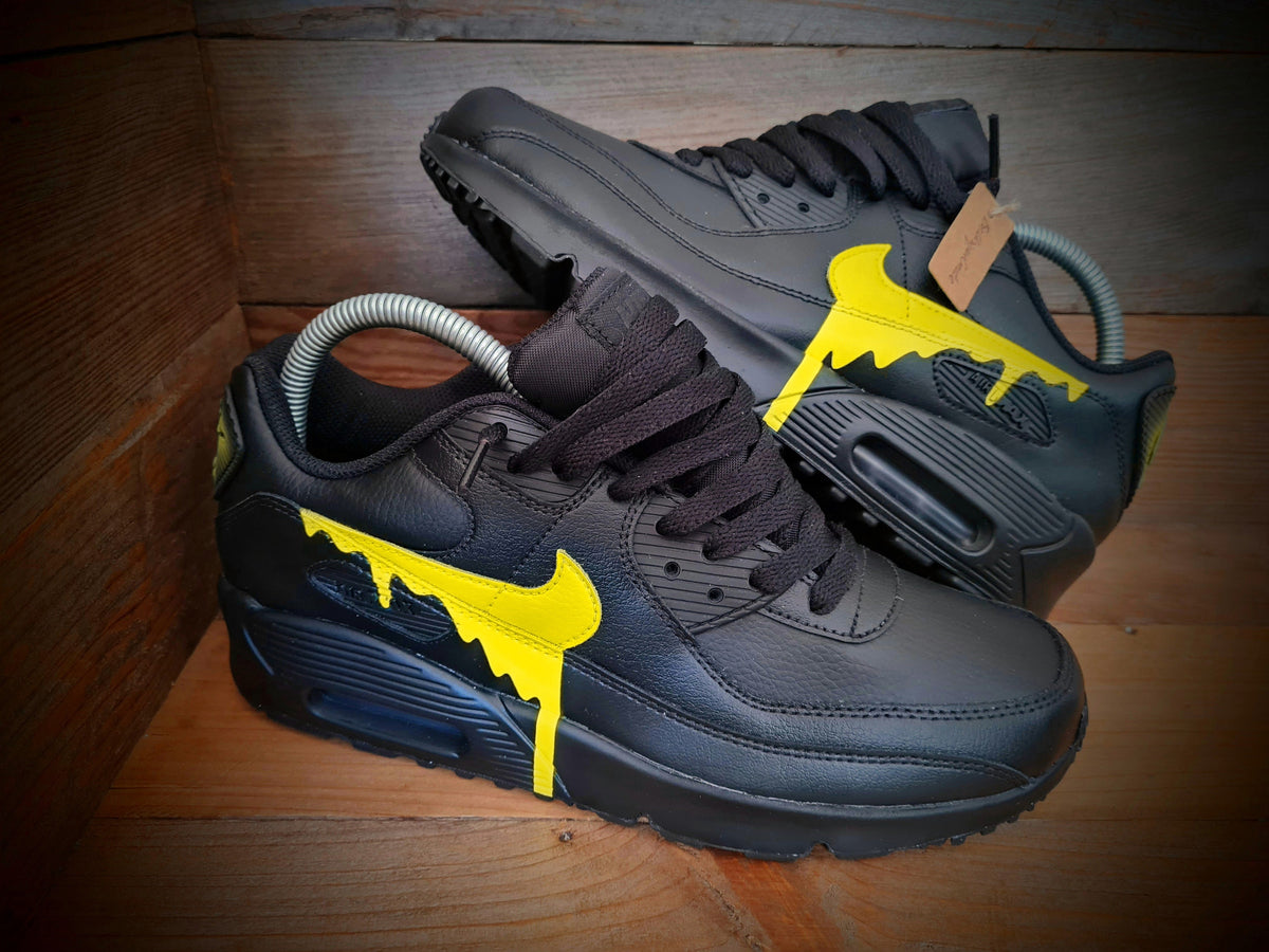 Custom Painted Air Max 90 - Black Yellow Drip Trainers