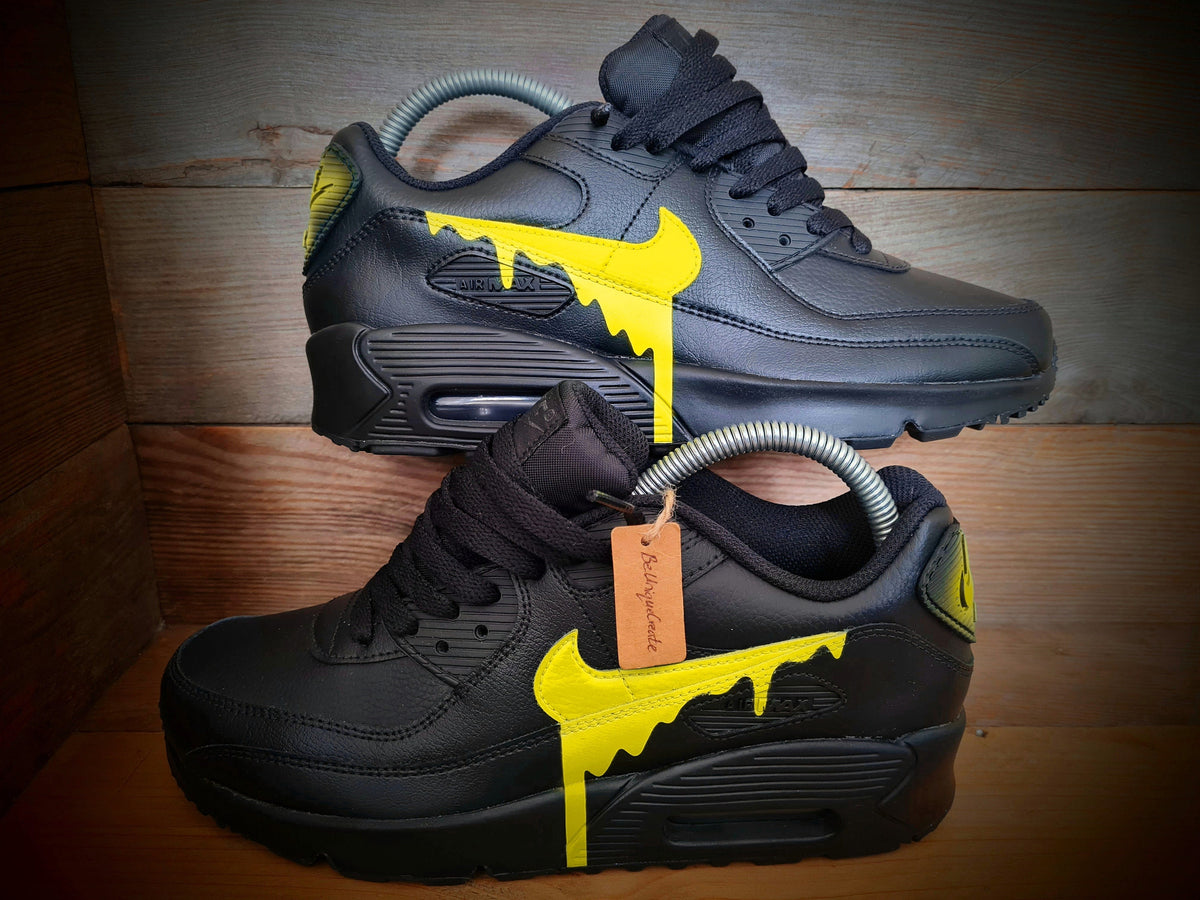Custom Painted Air Max 90 - Black Yellow Drip Trainers