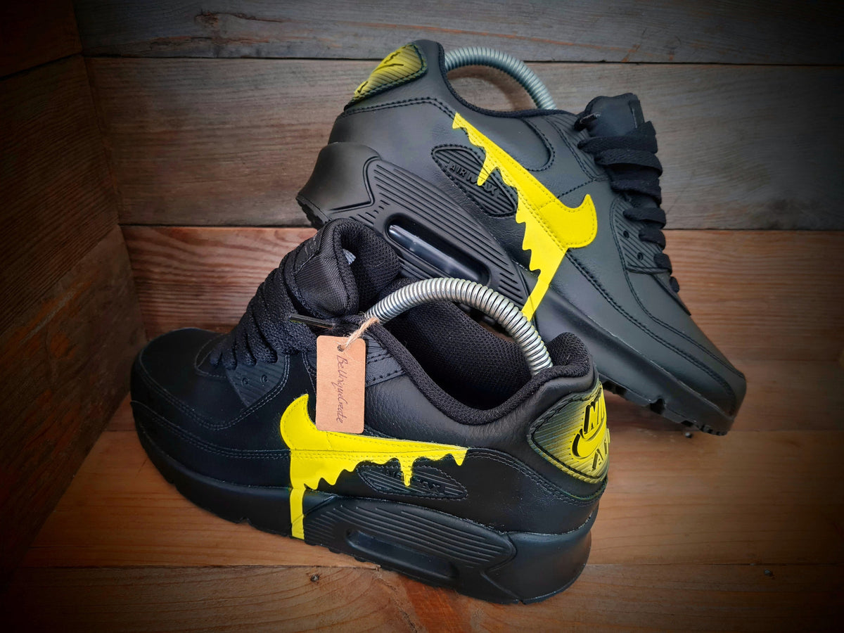 Custom Painted Air Max 90 - Black Yellow Drip Trainers