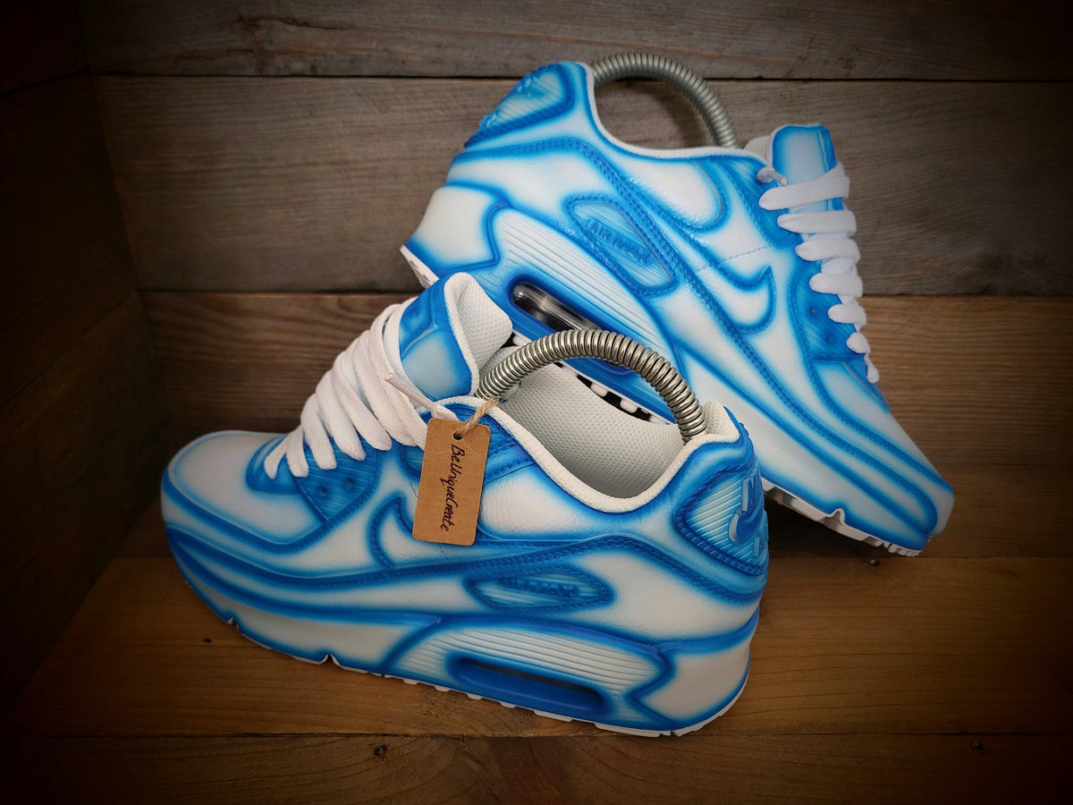 Custom Painted Air Max 90 - Blue White Cartoon Trainers
