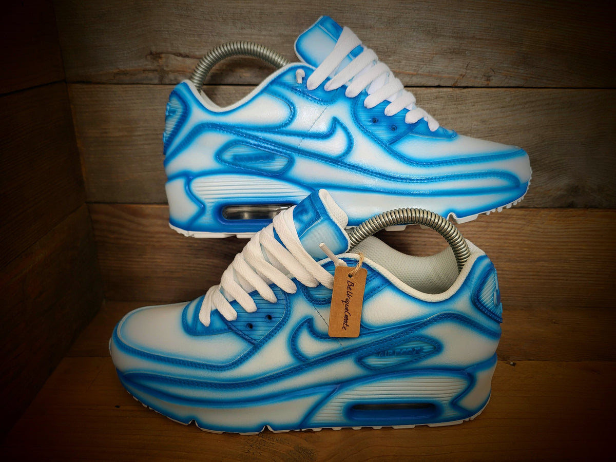 Custom Painted Air Max 90 - Blue White Cartoon Trainers