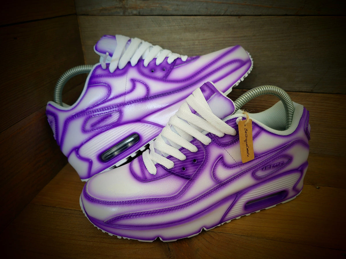 Custom Painted Air Max 90 - Purple White Cartoon Trainers