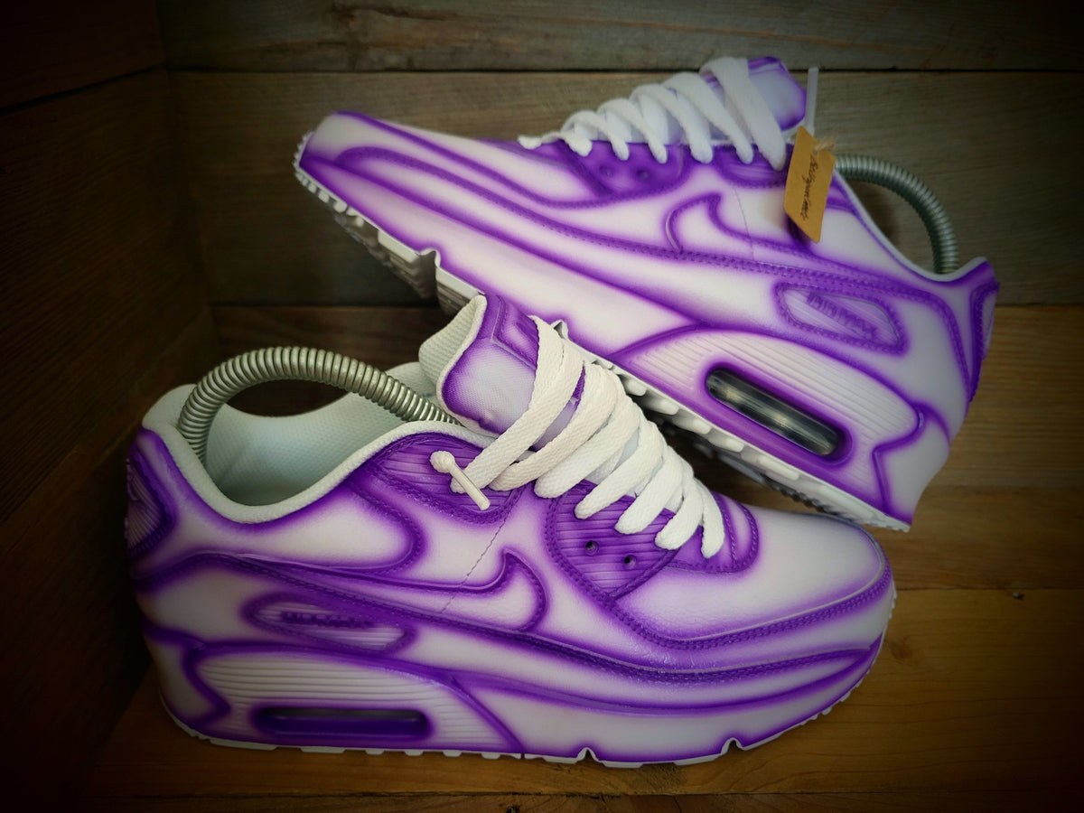 Custom Painted Air Max 90 - Purple White Cartoon Trainers