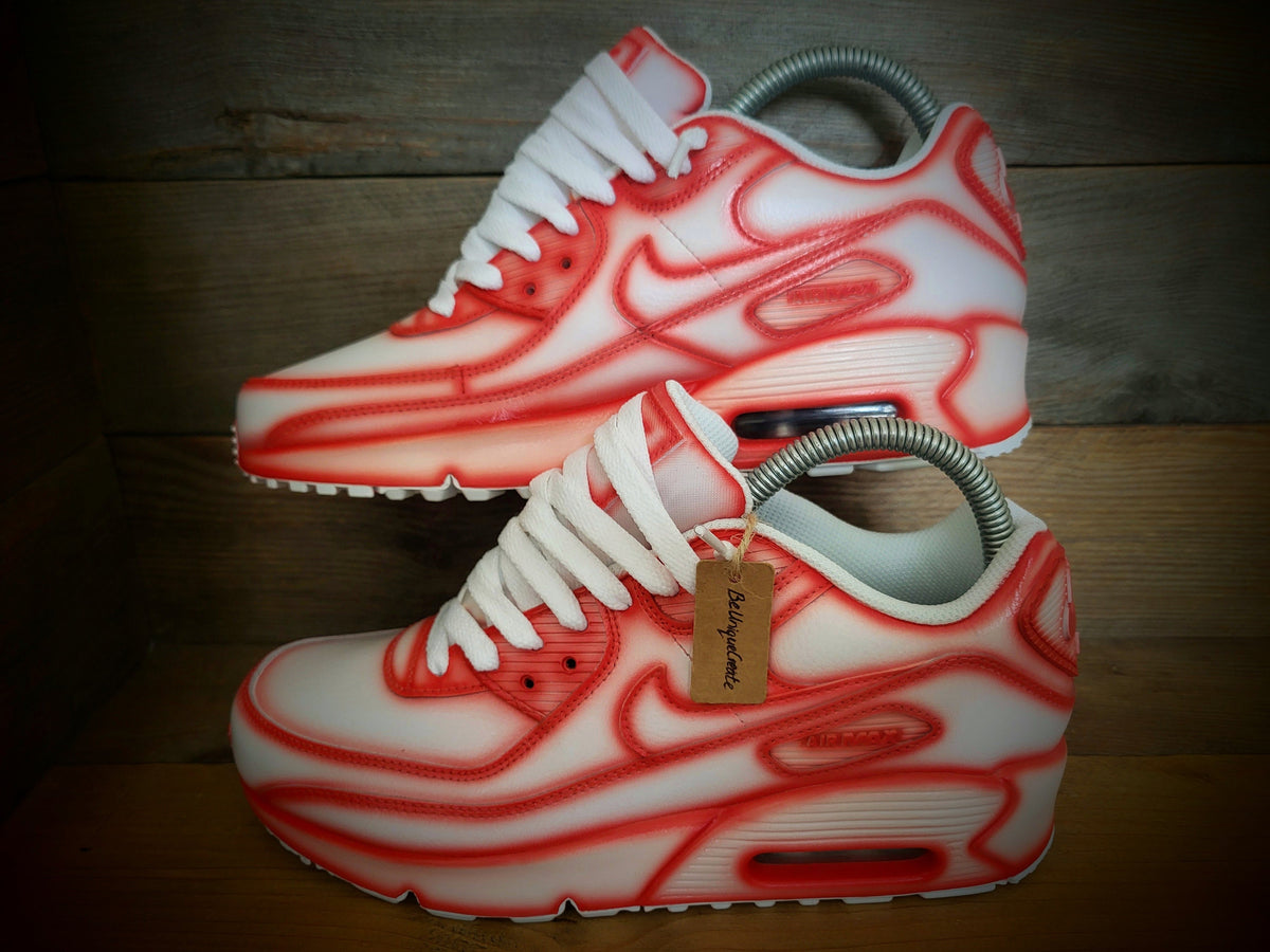 Custom Painted Air Max 90 - Red White Cartoon Trainers