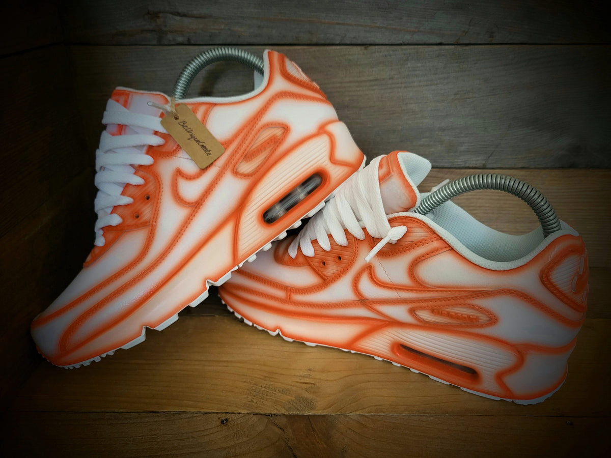 Custom Painted Air Max 90 - Orange White Cartoon Trainers