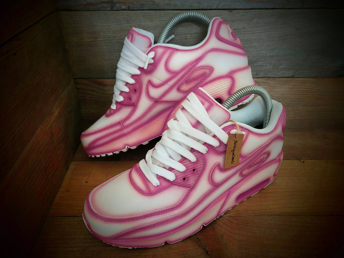 Custom Painted Air Max 90 - Pink White Cartoon Trainers