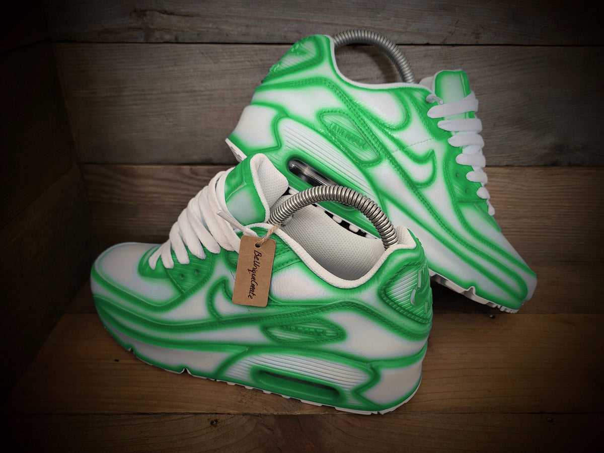 Custom Painted Air Max 90 - Green White Cartoon Trainers