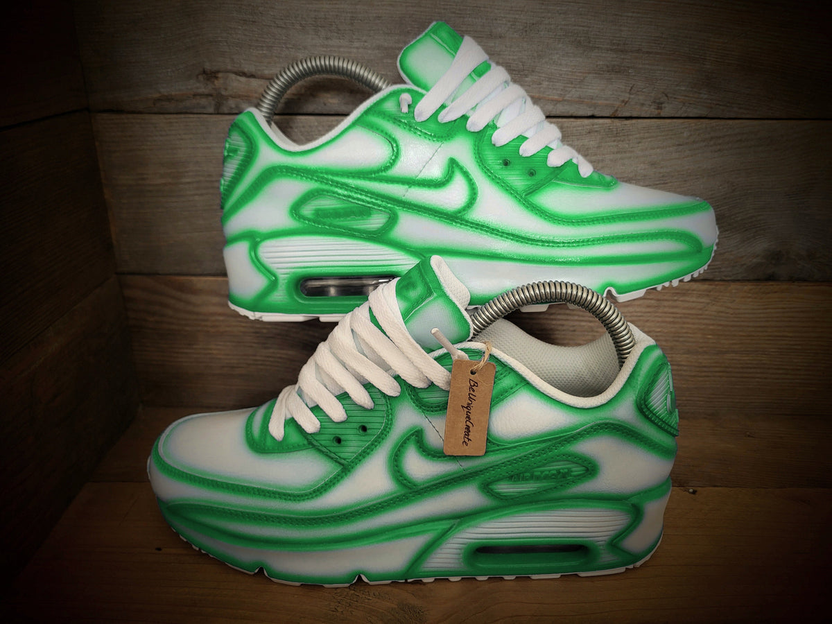 Custom Painted Air Max 90 - Green White Cartoon Trainers