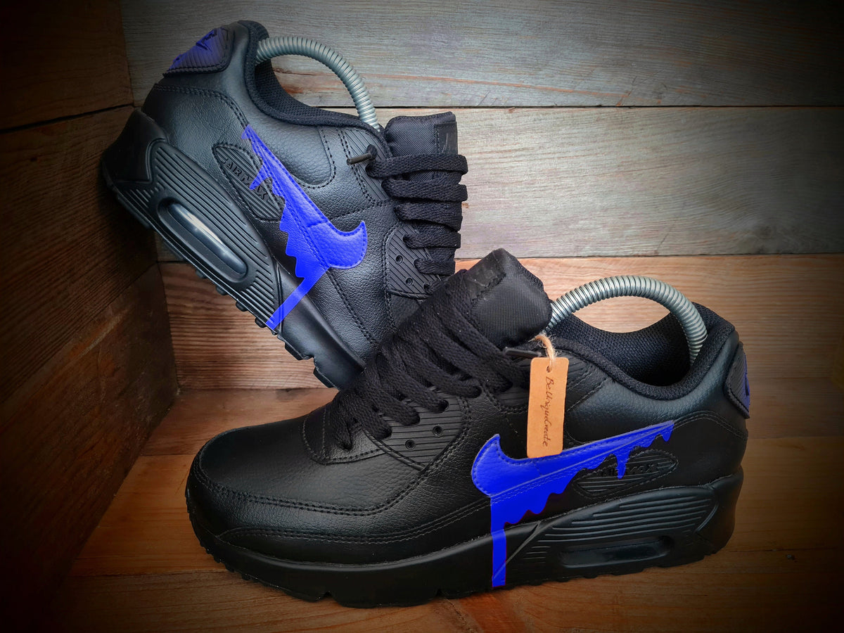 Custom Painted Air Max 90 - Black Blue Drip Trainers