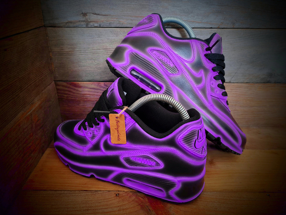 Custom Painted Air Max 90 - Neon Purple Black Cartoon Trainers