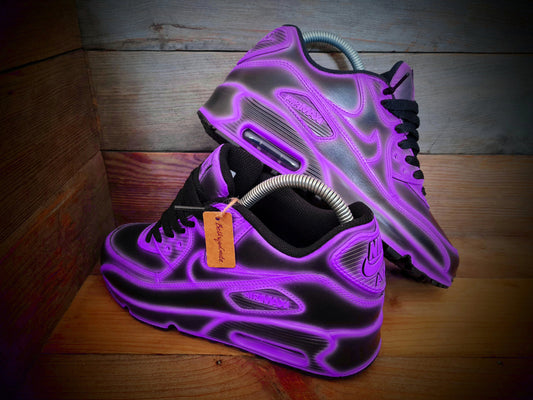 Custom Painted Air Max 90 - Neon Purple Black Cartoon Trainers