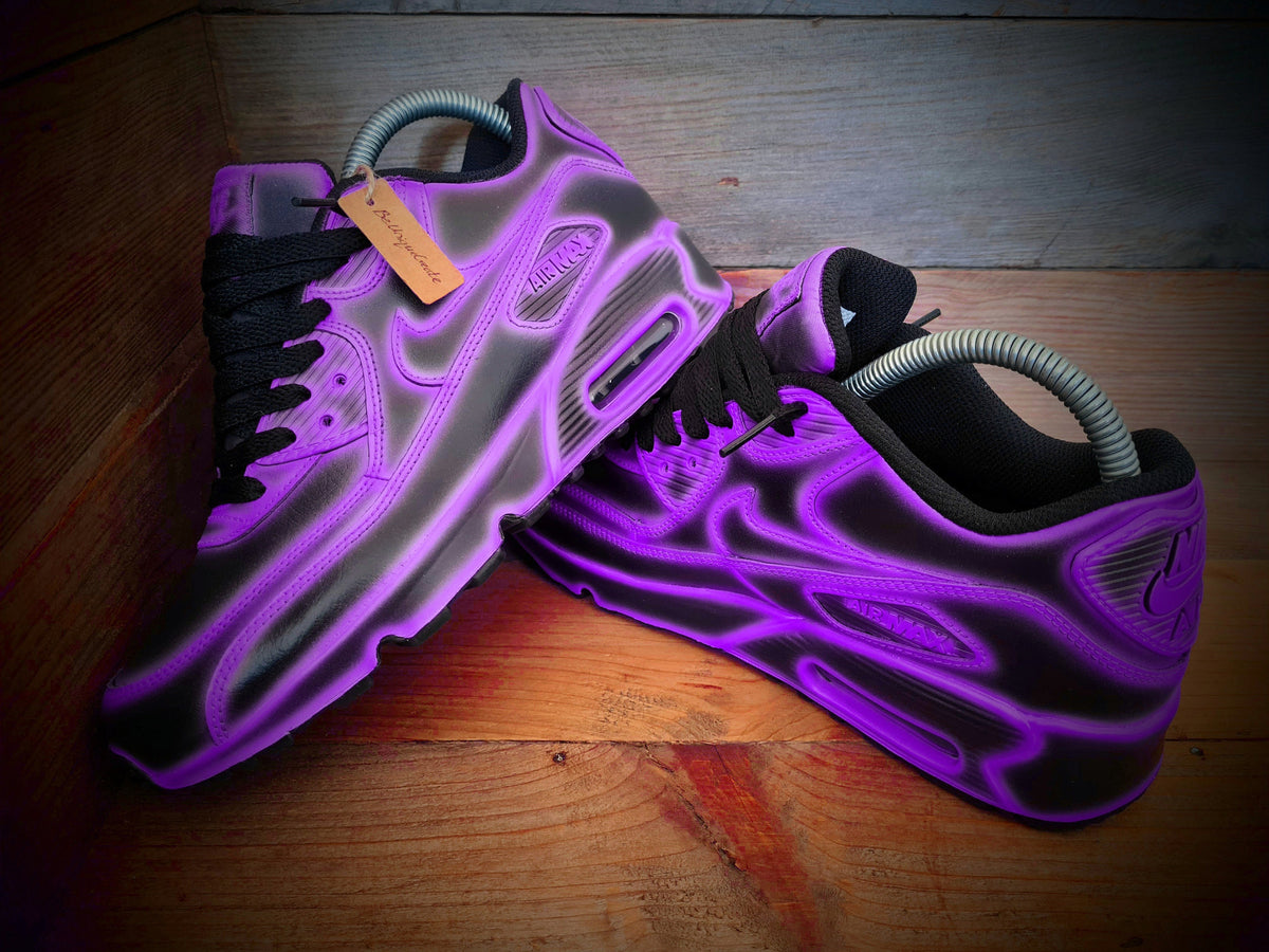 Custom Painted Air Max 90 - Neon Purple Black Cartoon Trainers