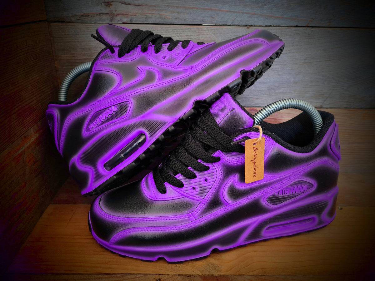 Custom Painted Air Max 90 - Neon Purple Black Cartoon Trainers