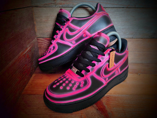 Custom Painted Air Force 1 - Neon Pink Black Cartoon Trainers