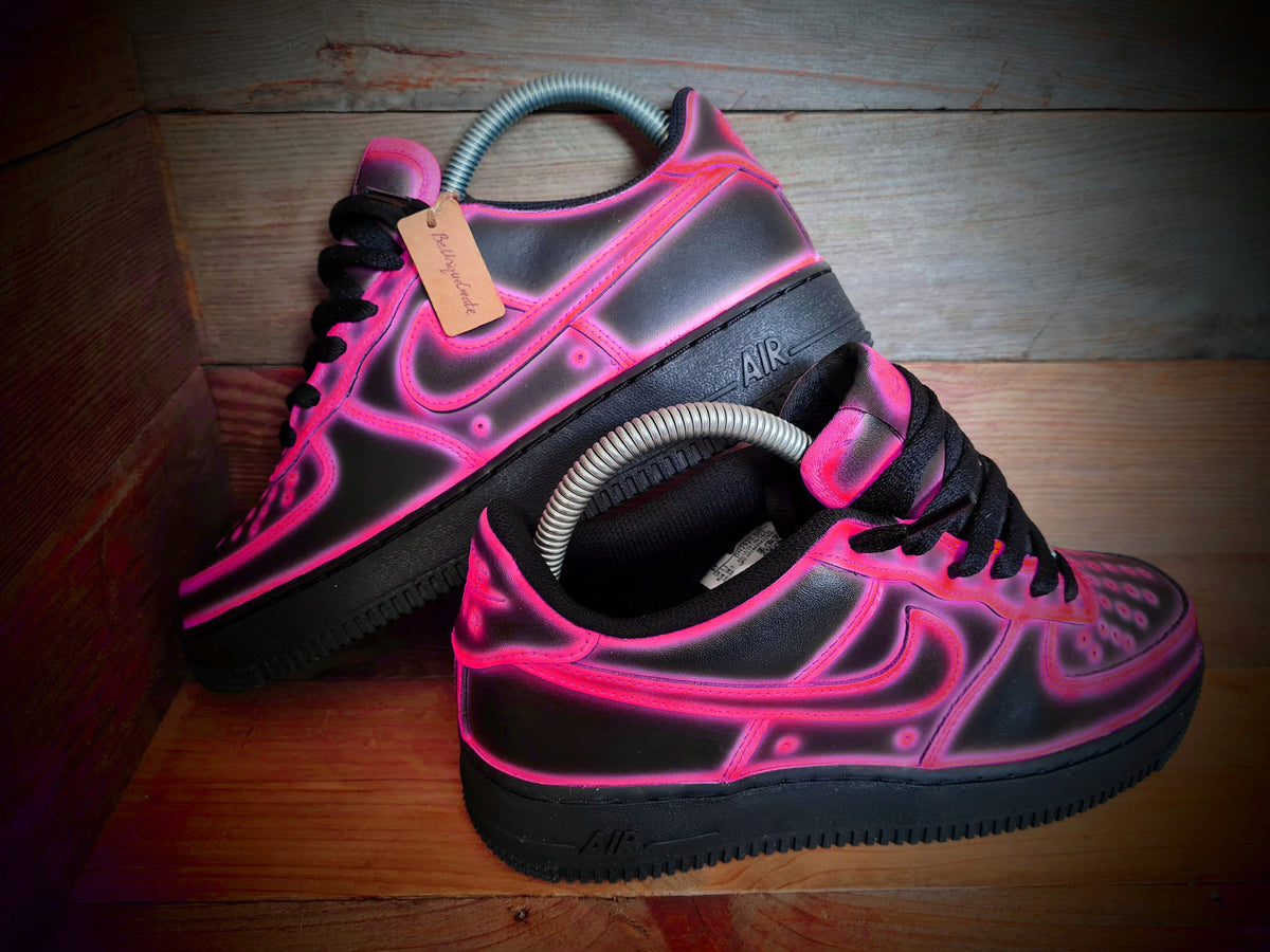 Custom Painted Air Force 1 - Neon Pink Black Cartoon Trainers