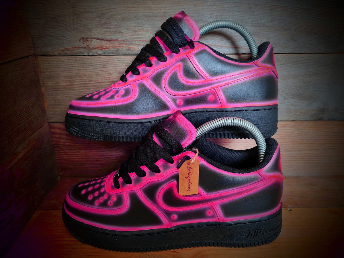 Custom Painted Air Force 1 - Neon Pink Black Cartoon Trainers