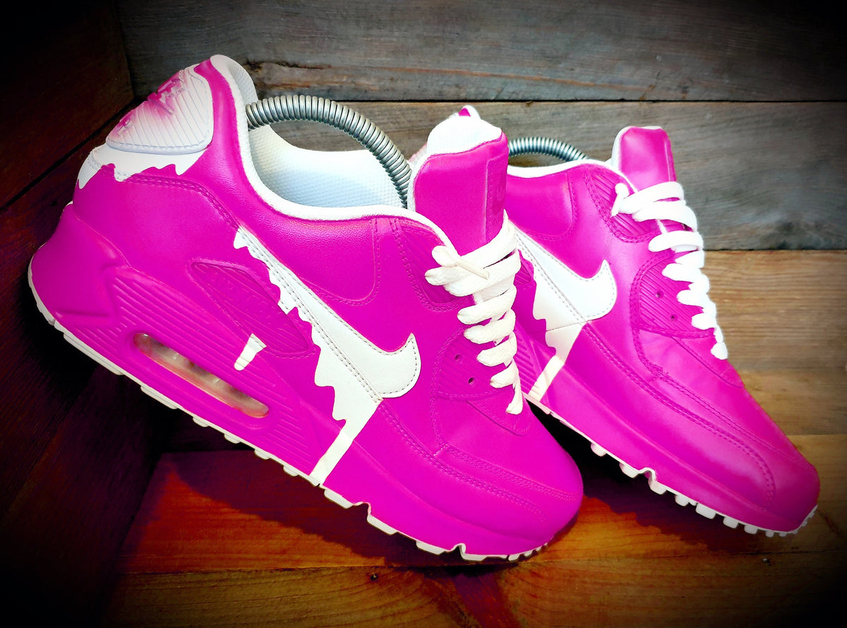 Custom Painted Air Max 90 - Neon Pink White Drip Trainers
