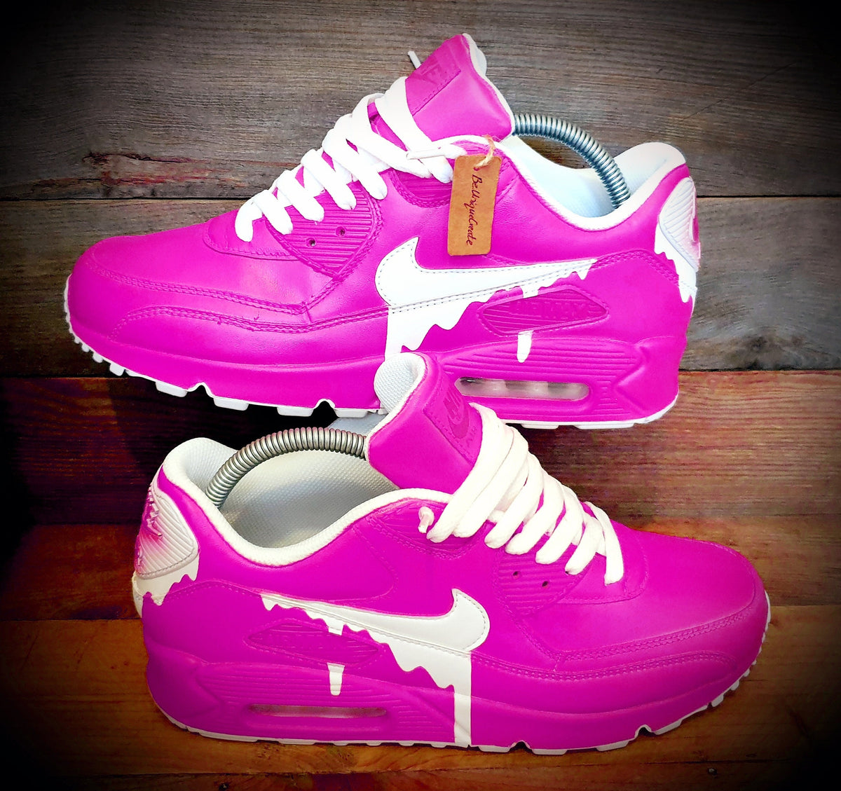 Custom Painted Air Max 90 - Neon Pink White Drip Trainers