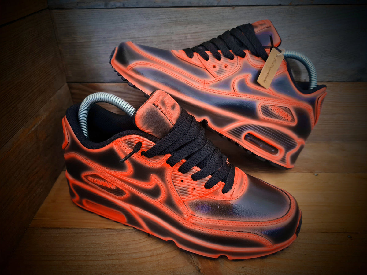 Custom Painted Air Max 90 - Neon Orange Black Cartoon Trainers