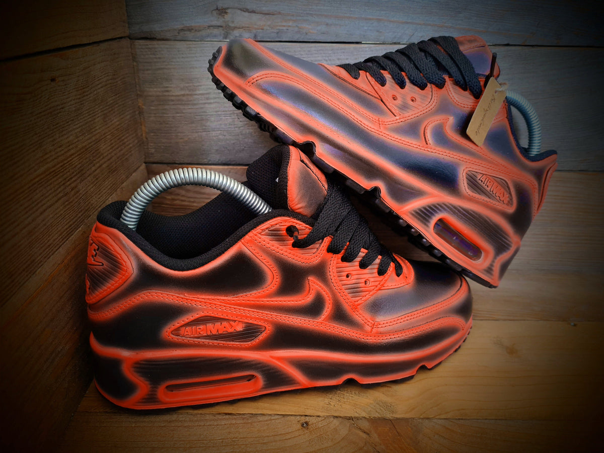Custom Painted Air Max 90 - Neon Orange Black Cartoon Trainers