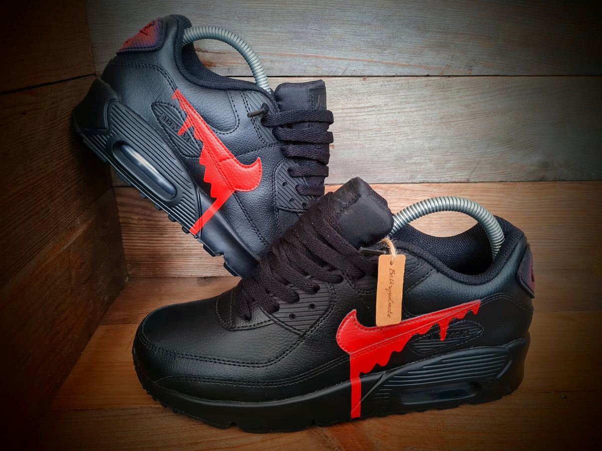 Custom Painted Air Max 90 - Black Red Drip Trainers